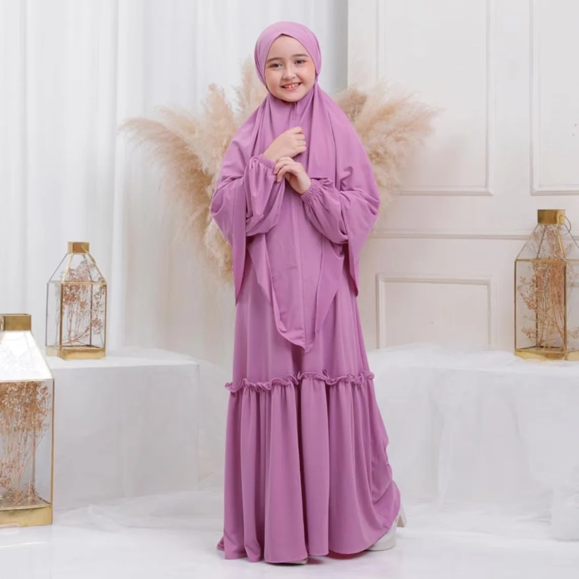Kids or Children or Girls Abaya or Burqa Beautiful Self Design Purple Crepe Islamic Abaya for Kids