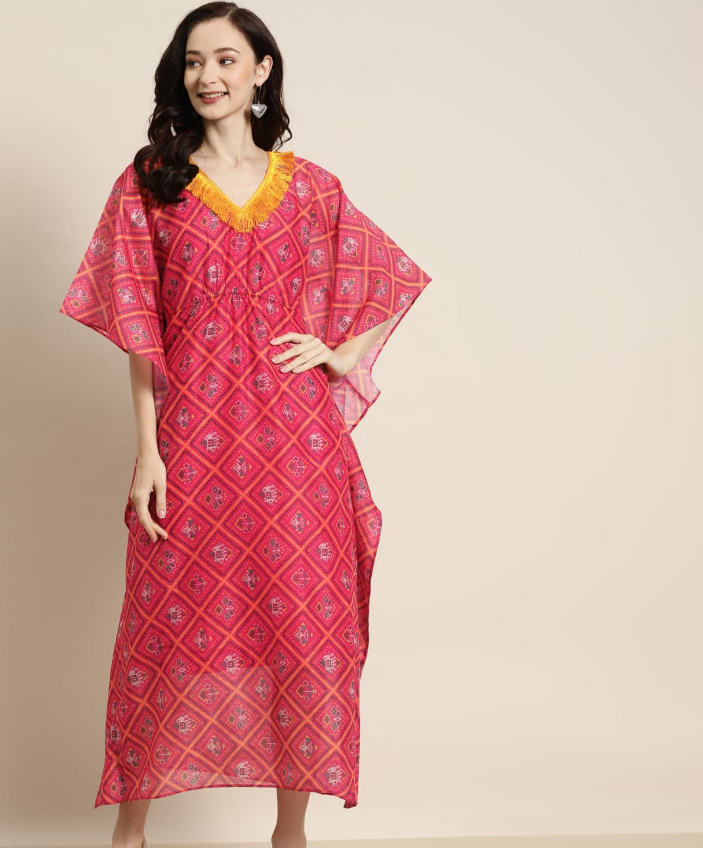Shae by SASSAFRAS | Women Pink Patola Kaftan With Slip