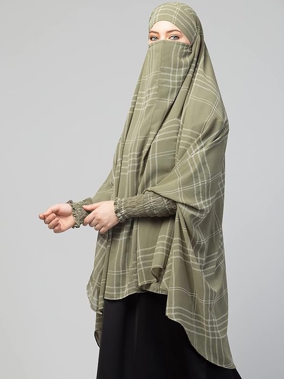 Bashariya Women’s Georgette Printed Khimar – Ready to Wear Instant Hijab with Cotton Lining & Smocking Wrists | 1 Piece Set