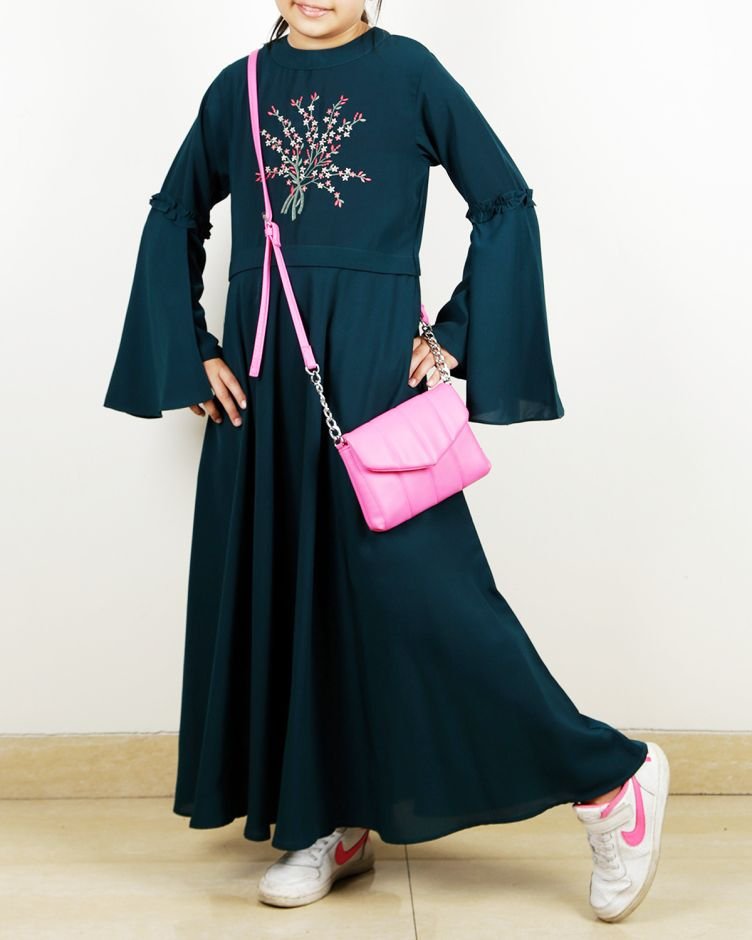 Blue Crew Collar Kids Abaya