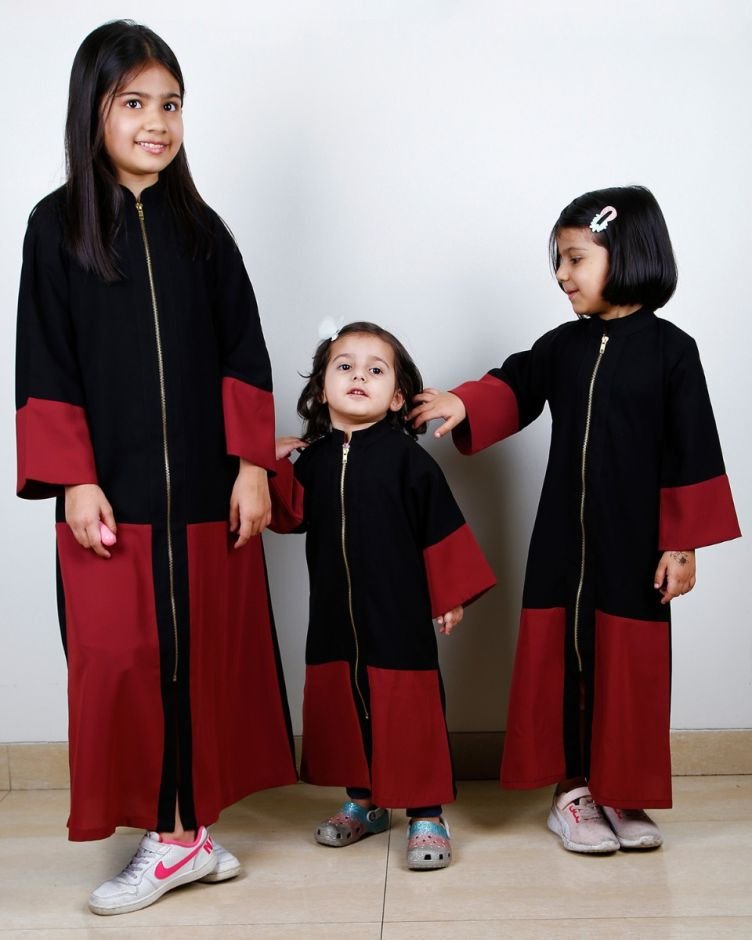 Dazzling ZipUp Black Kids Abaya