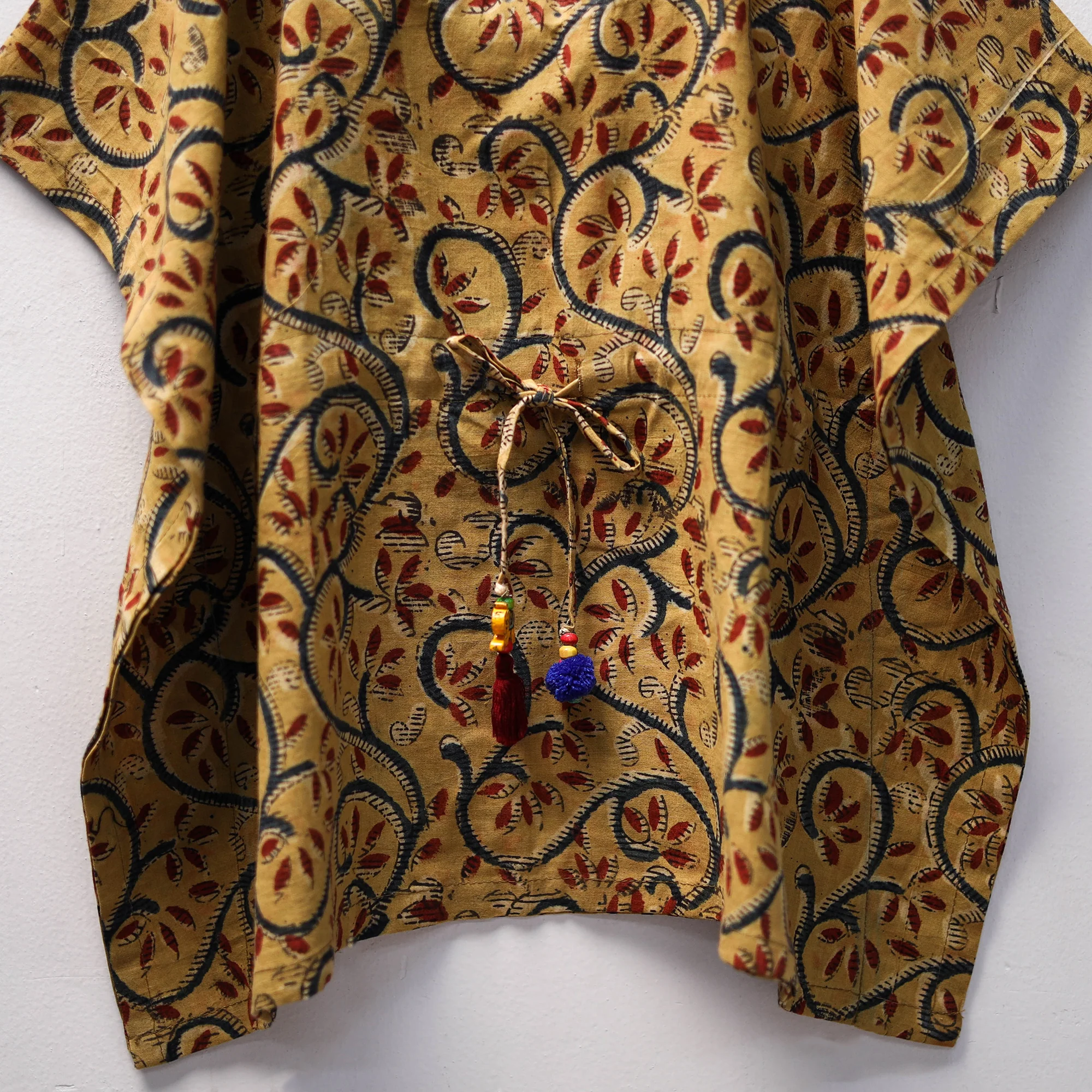 Yellow - Kalamkari Block Print Cotton Kids Kaftan (3-4 Years)
