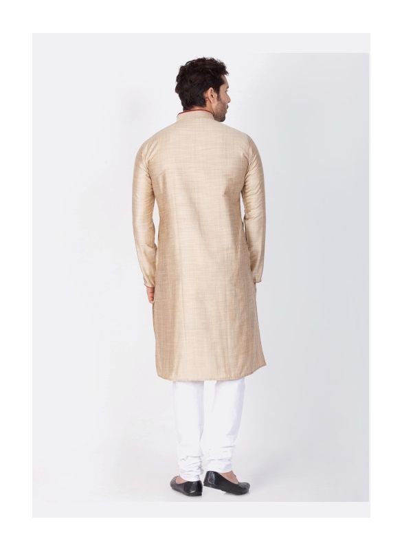 Men Beige Cotton Silk Kurta and Pyjama Set