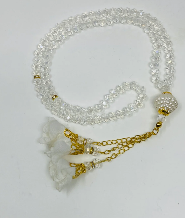 Crystal 99 Prayer Beads, Tasbih, Misbaha,White