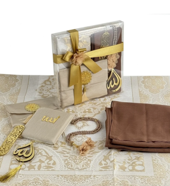 Islamic Prayer Rug Mat, Cream Color Prayer Set