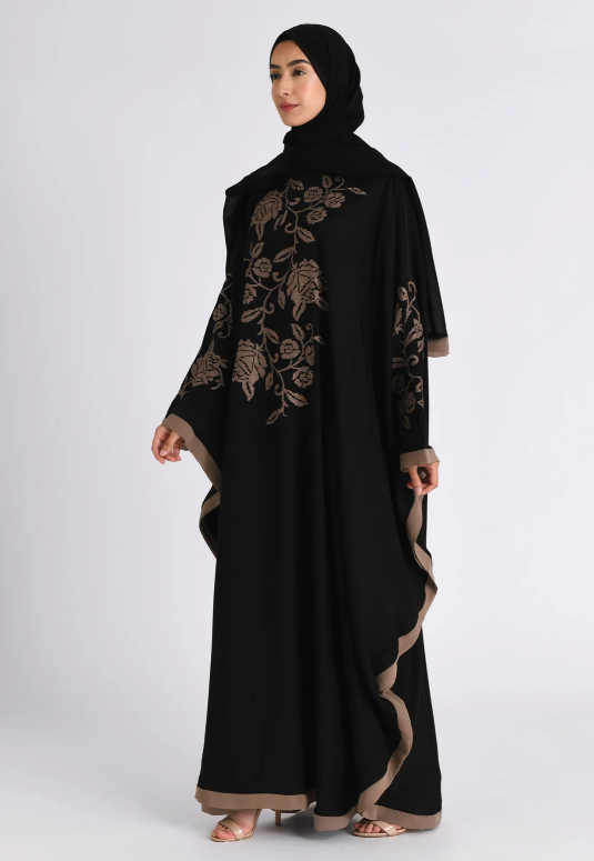 Taupe Rose Embroidered Farasha (Premium)