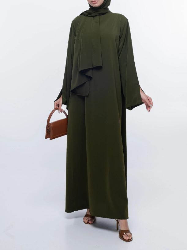 Essential Abaya - Straight Fit - Avocado Mousse (With Purse)