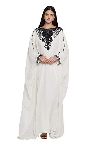 Dubai Kaftan Farasha Caftan Long Maxi Dress Free Size Off White Long Sleeves Evening Dress