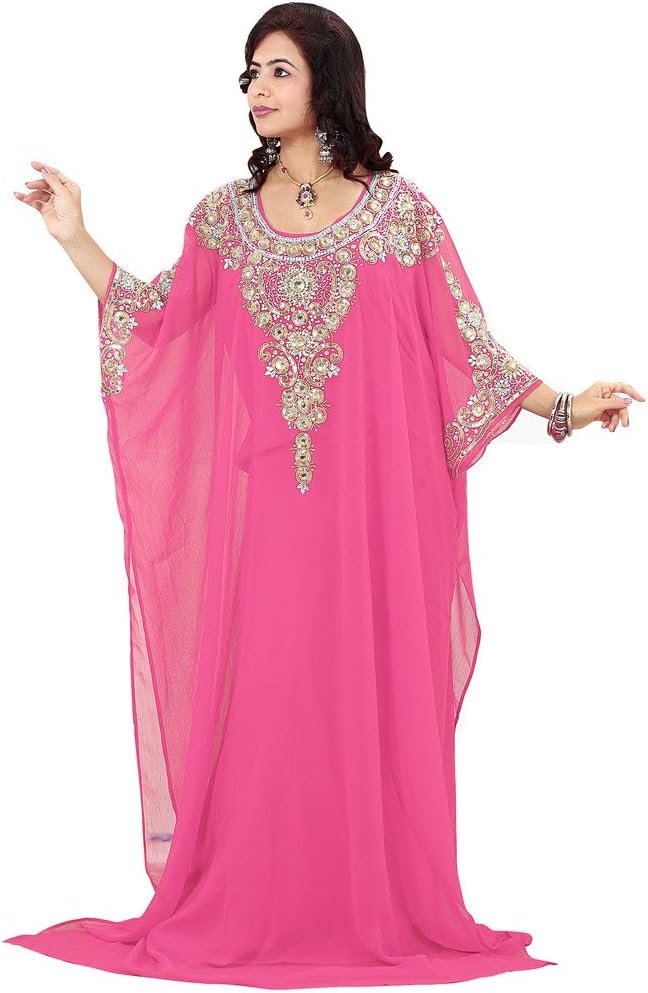 Women's Dubai Kaftan Farasha Abaya Jilbab Maxi Dress Dustypink