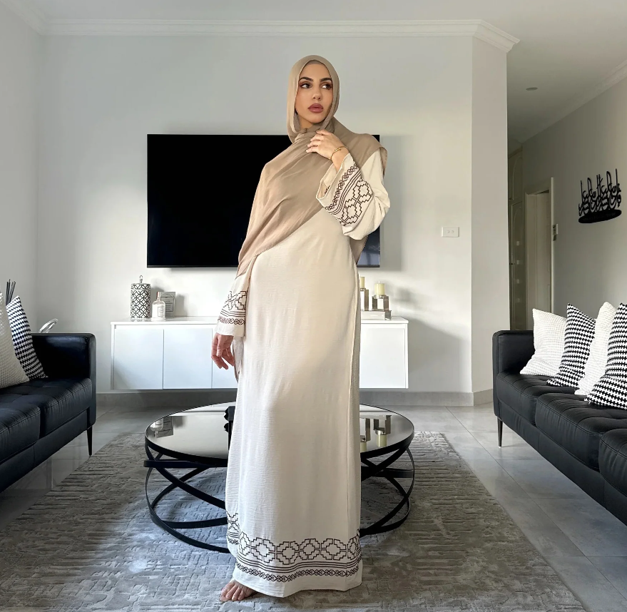 Embroidered Muslim Maxi Dress (Black and White) Combo