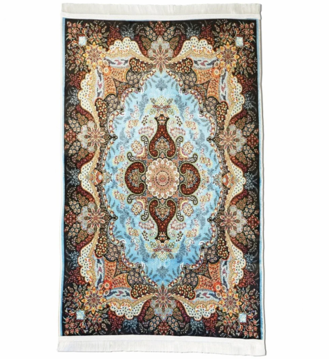 Islamic Prayer Rug - Blue & Beige Floral Motifs Janamaz