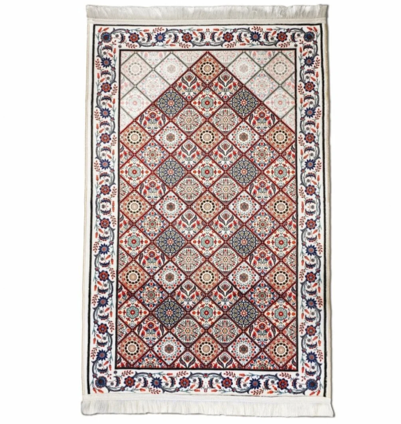 Muslim Prayer Rug - Red & Blue Geometric Design