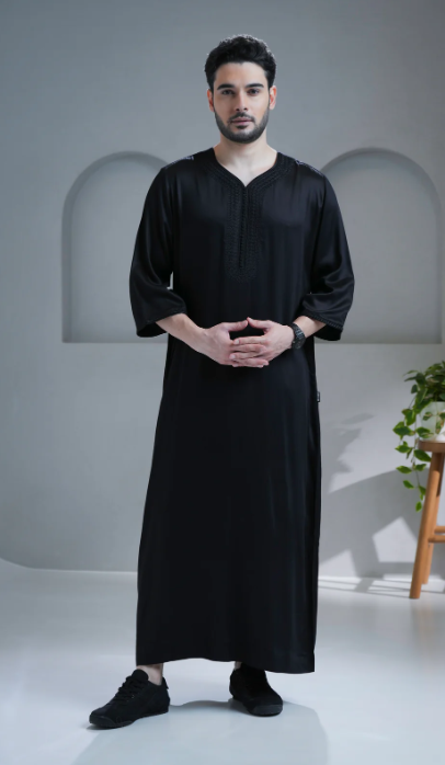 Tiznit Black Moroccan Thobe For Men