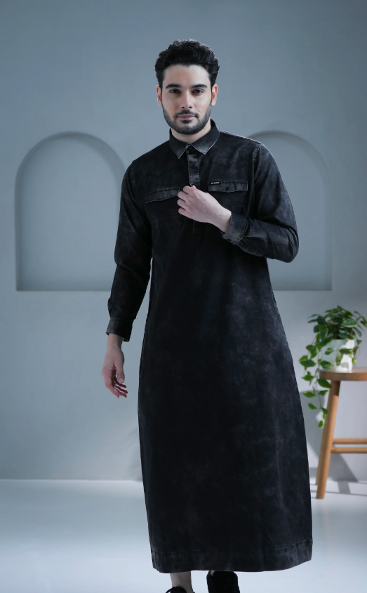 Brimstone Black Denim Thobe For Men