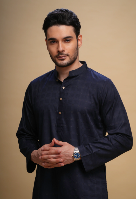 Yamuk Kurta Navy Blue Set Men